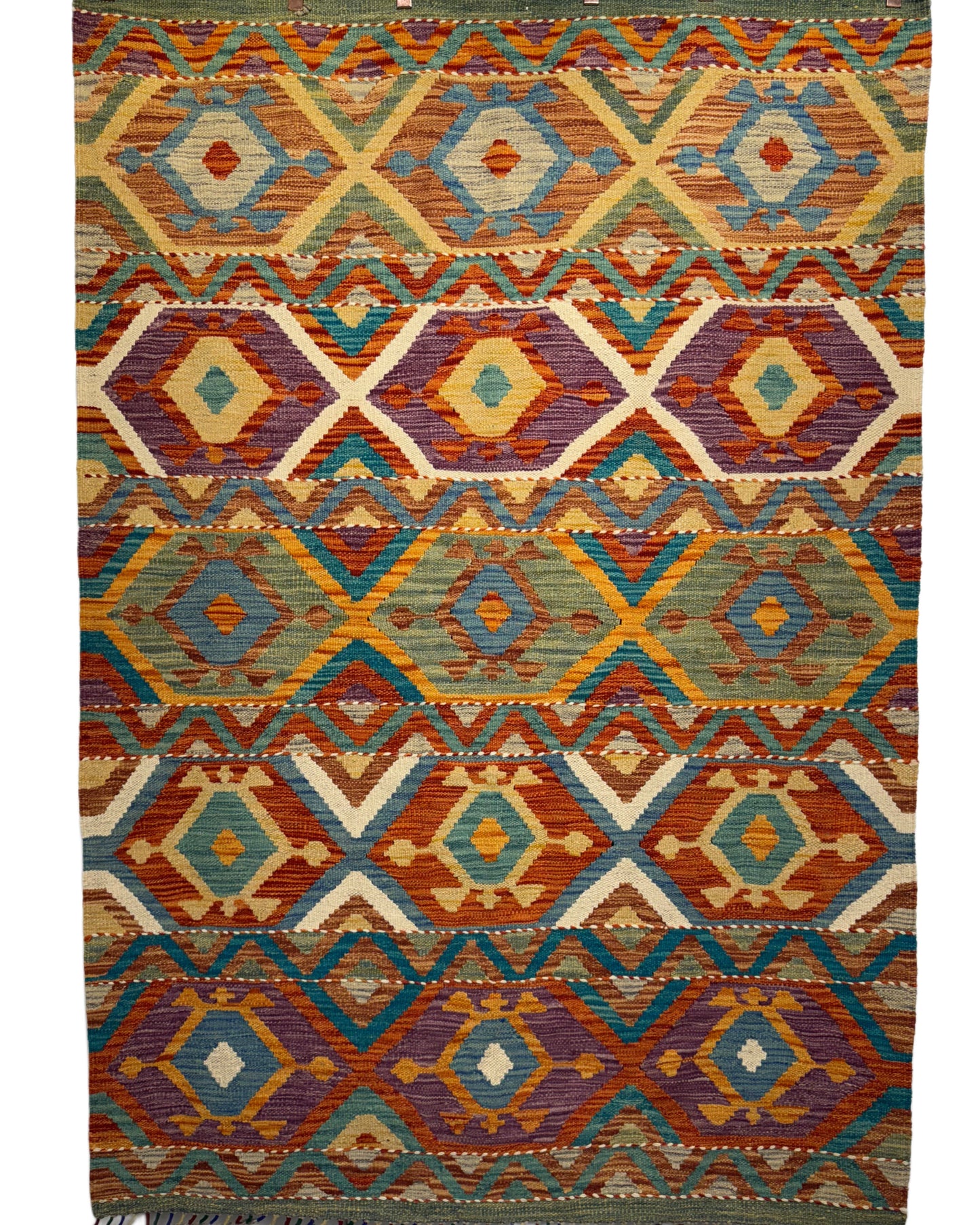 Nomad Glow El Dokuma Kilim – Çok Renkli Elmas ve Geometrik Desenli Otantik Kilim (1.22 x 1.81 m) | NG-0032