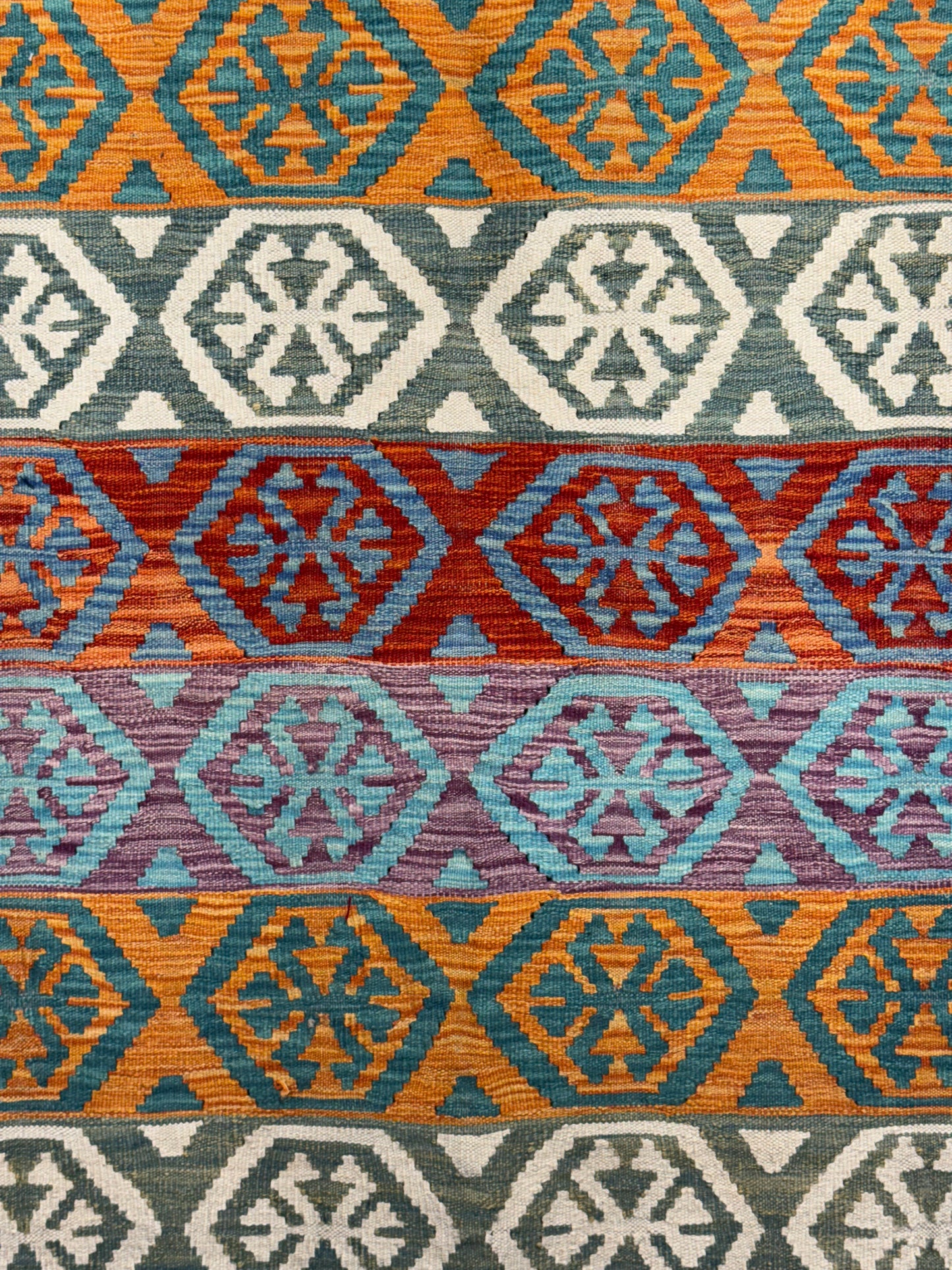 Nomad Glow El Dokuma Kilim – Renkli Sıra Motifli Geometrik Otantik Kilim (1.22 x 1.77 m) | NG-0033