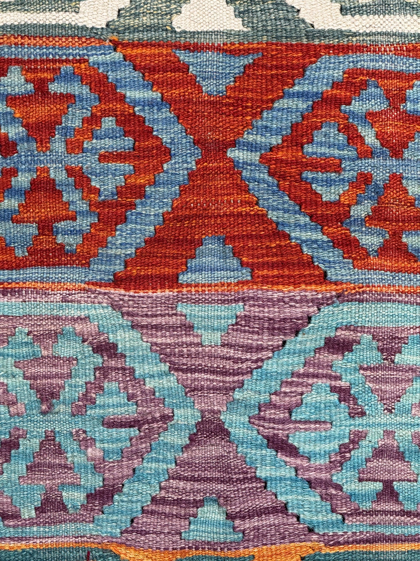 Nomad Glow El Dokuma Kilim – Renkli Sıra Motifli Geometrik Otantik Kilim (1.22 x 1.77 m) | NG-0033