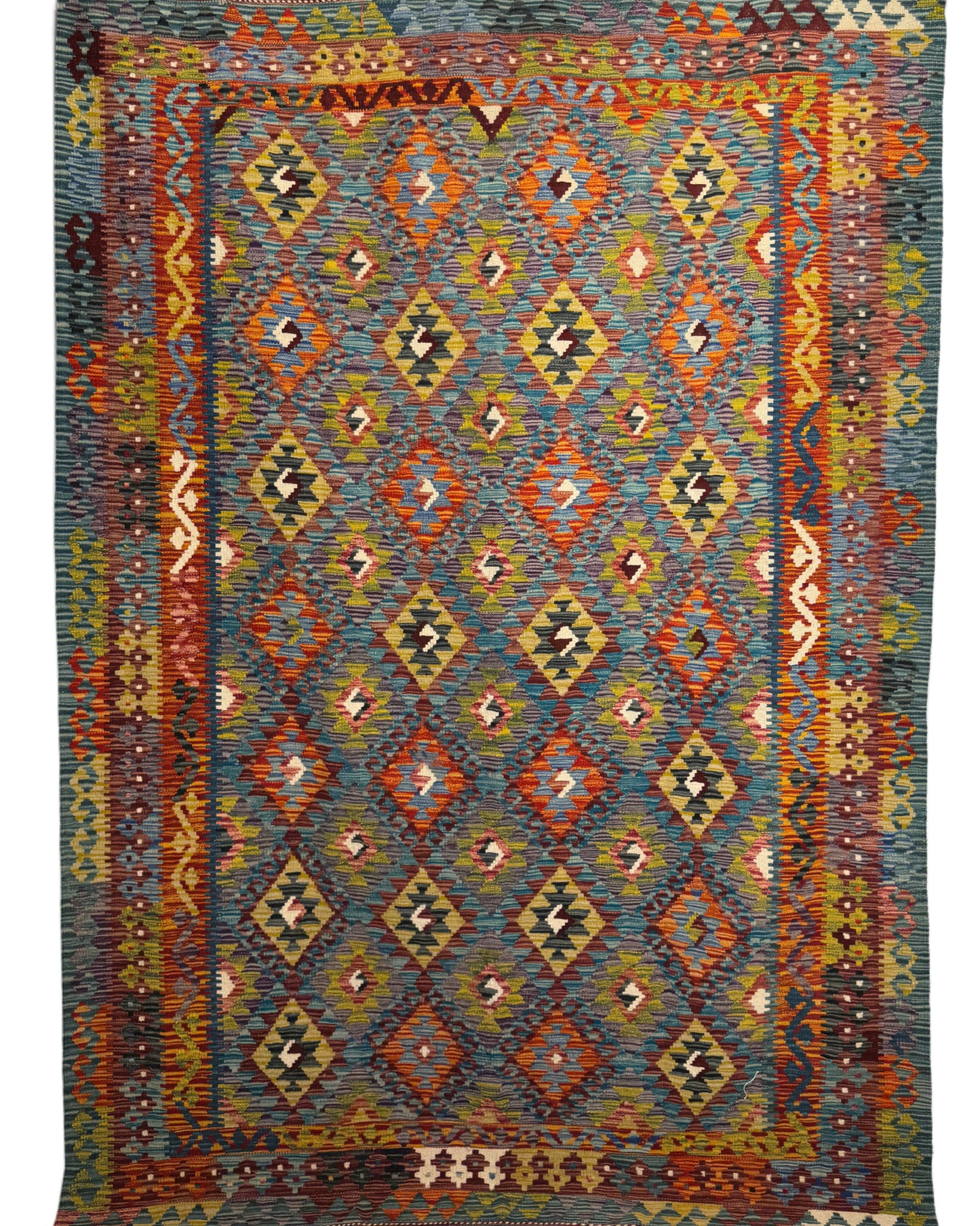 Nomad Glow El Dokuma Kilim – Geniş Ölçekli Geometrik Desenli Renkli Otantik Kilim (1.74 x 2.49 m) | NG-0035