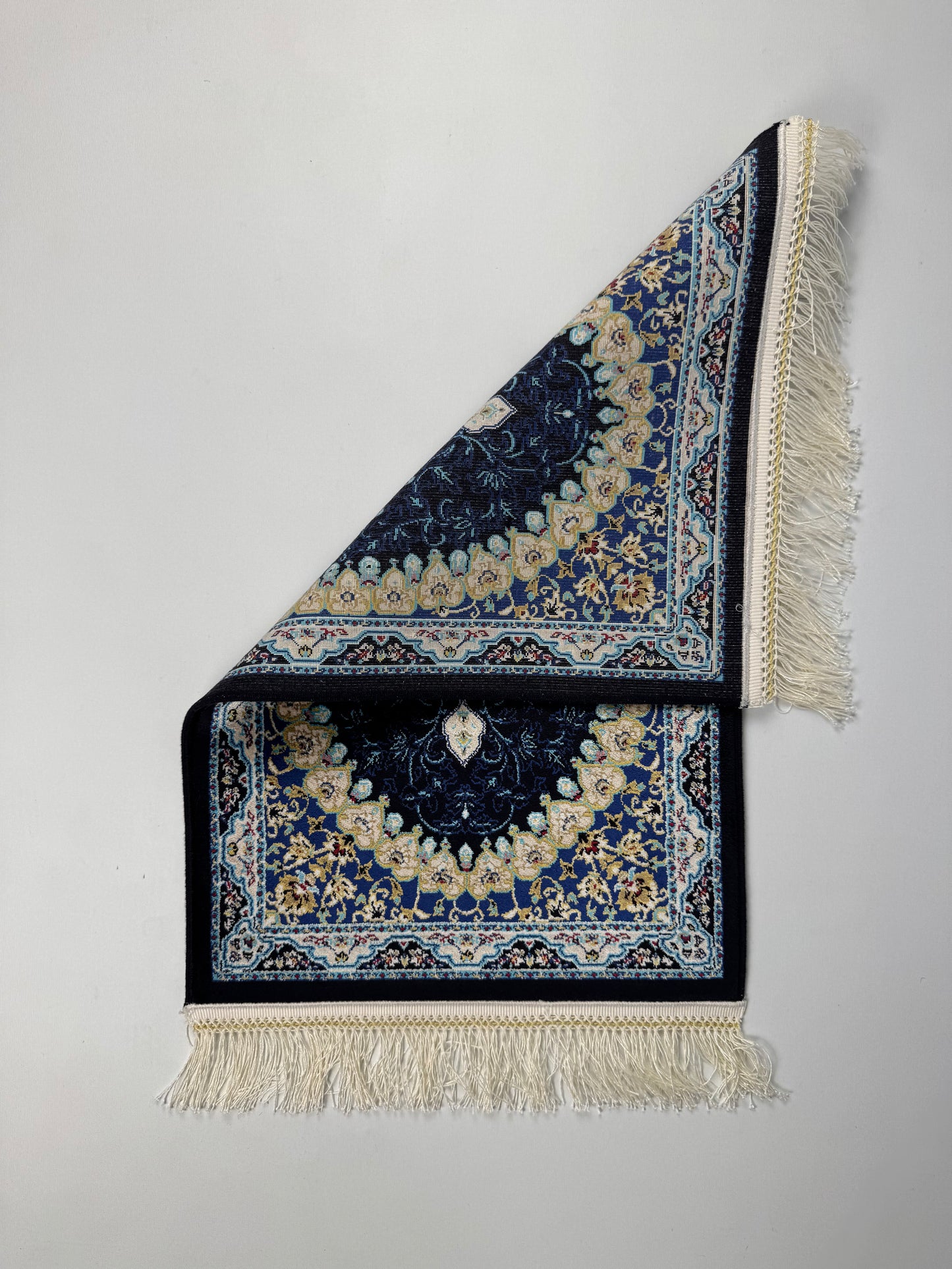 Silken Echo İpeksi Dokuma Halı – Lacivert Zeminli Saray Motifli Küçük Halı (0.40 x 0.60 m) | SE-0034