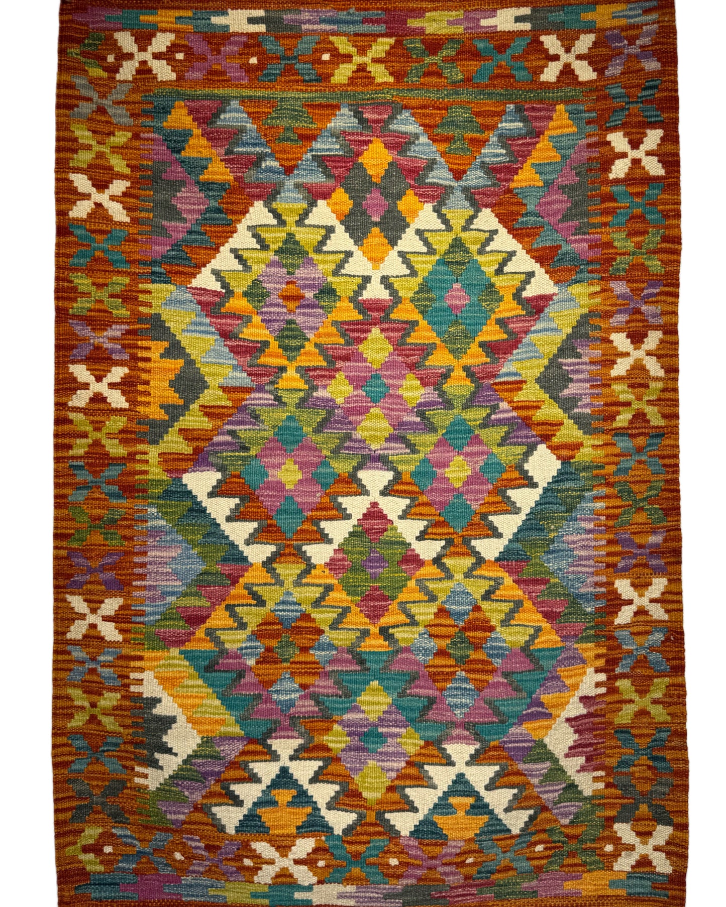 Nomad Glow El Dokuma Kilim – Turuncu Zemin Çok Renkli Geometrik Otantik Kilim (0.80 x 1.20 m) | NG-0020