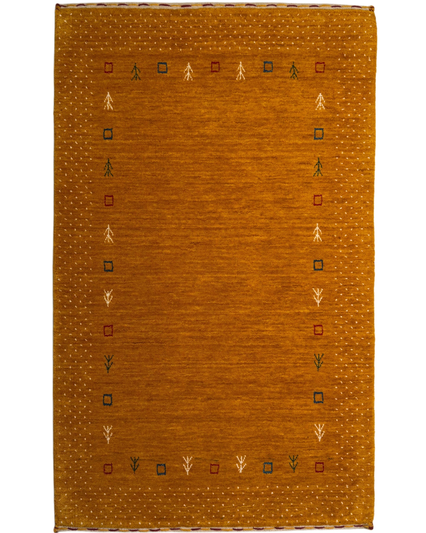 Color Loom El Dokuma Halı CL-0012 | Sarı Motifli El Yapımı Türk Halısı, Modern Vintage Dekoratif Kilim