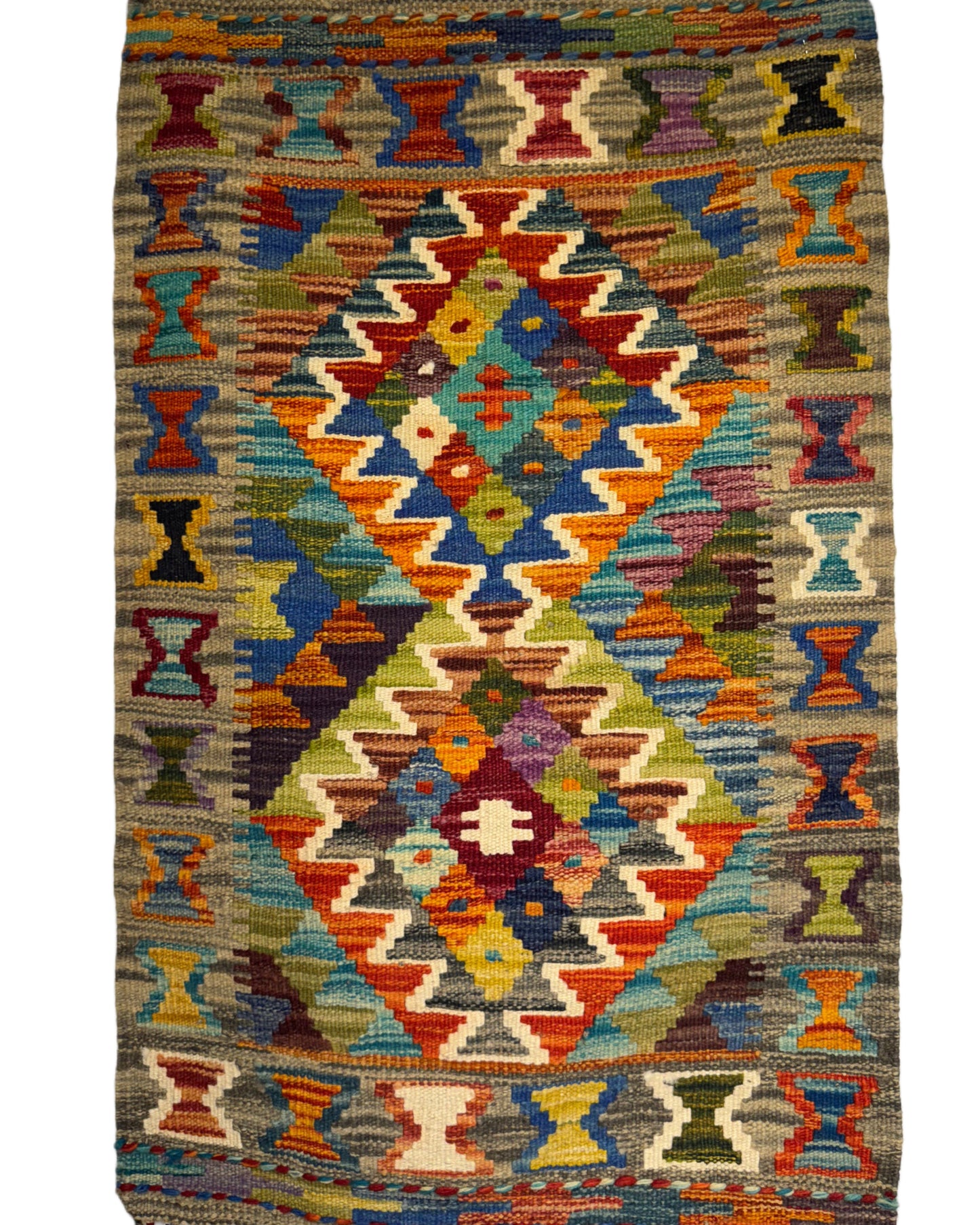 Nomad Glow El Dokuma Kilim – Çok Renkli Geometrik Desenli Otantik Kilim (0.56 x 0.90 m) | NG-0017