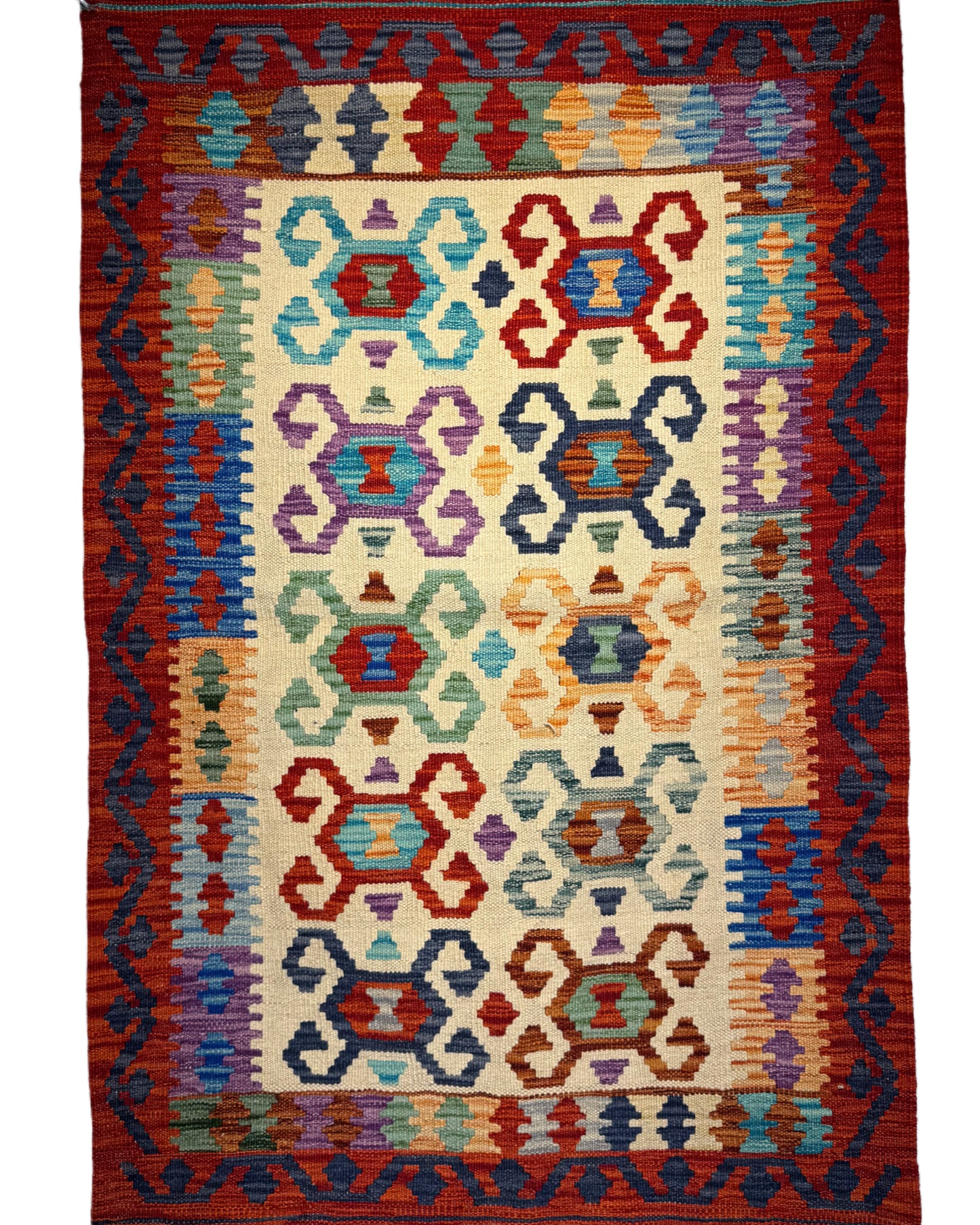 Nomad Glow El Dokuma Kilim – Krem Zemin Çok Renkli Otantik Desenli Kilim (0.83 x 1.25 m) | NG-0019