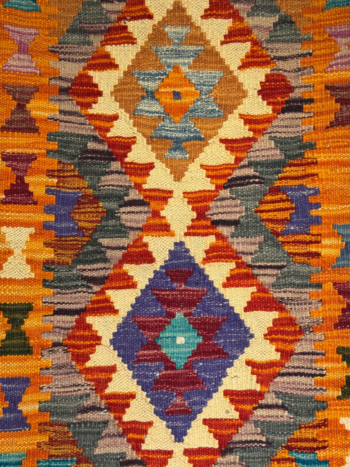 El Dokuma Turuncu-Gri Küçük Kilim – Etnik Desenli Dekoratif Otantik Halı (0.60 x 0.93 m) | Nomad Glow Serisi NG-0009