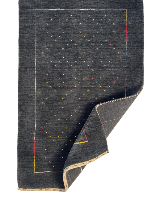 Color Loom El Dokuma Halı CL-0011 | Gri Minimalist Motifli El Yapımı Türk Halısı, Modern Vintage Dekoratif Kilim
