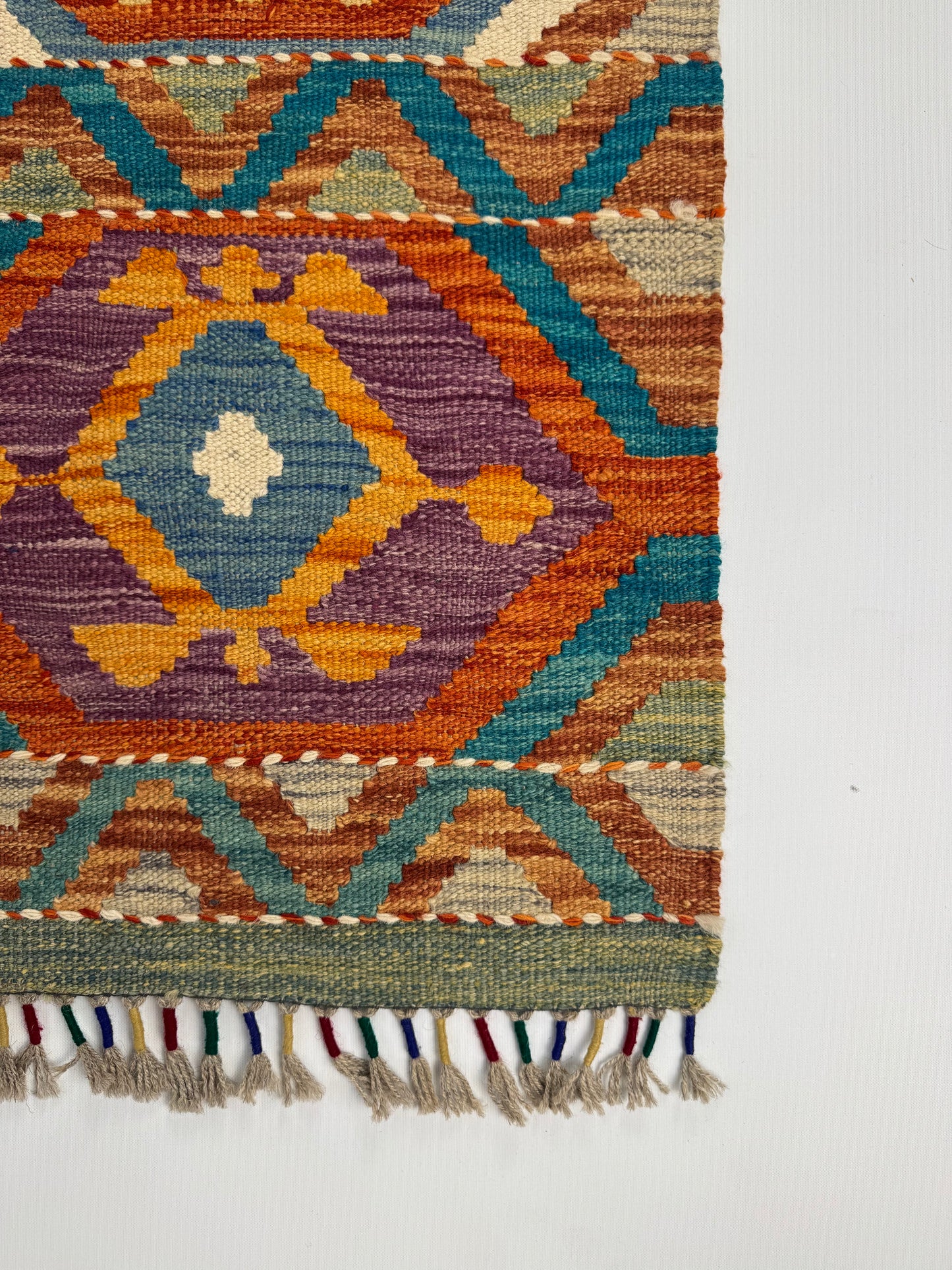 Nomad Glow El Dokuma Kilim – Çok Renkli Elmas ve Geometrik Desenli Otantik Kilim (1.22 x 1.81 m) | NG-0032