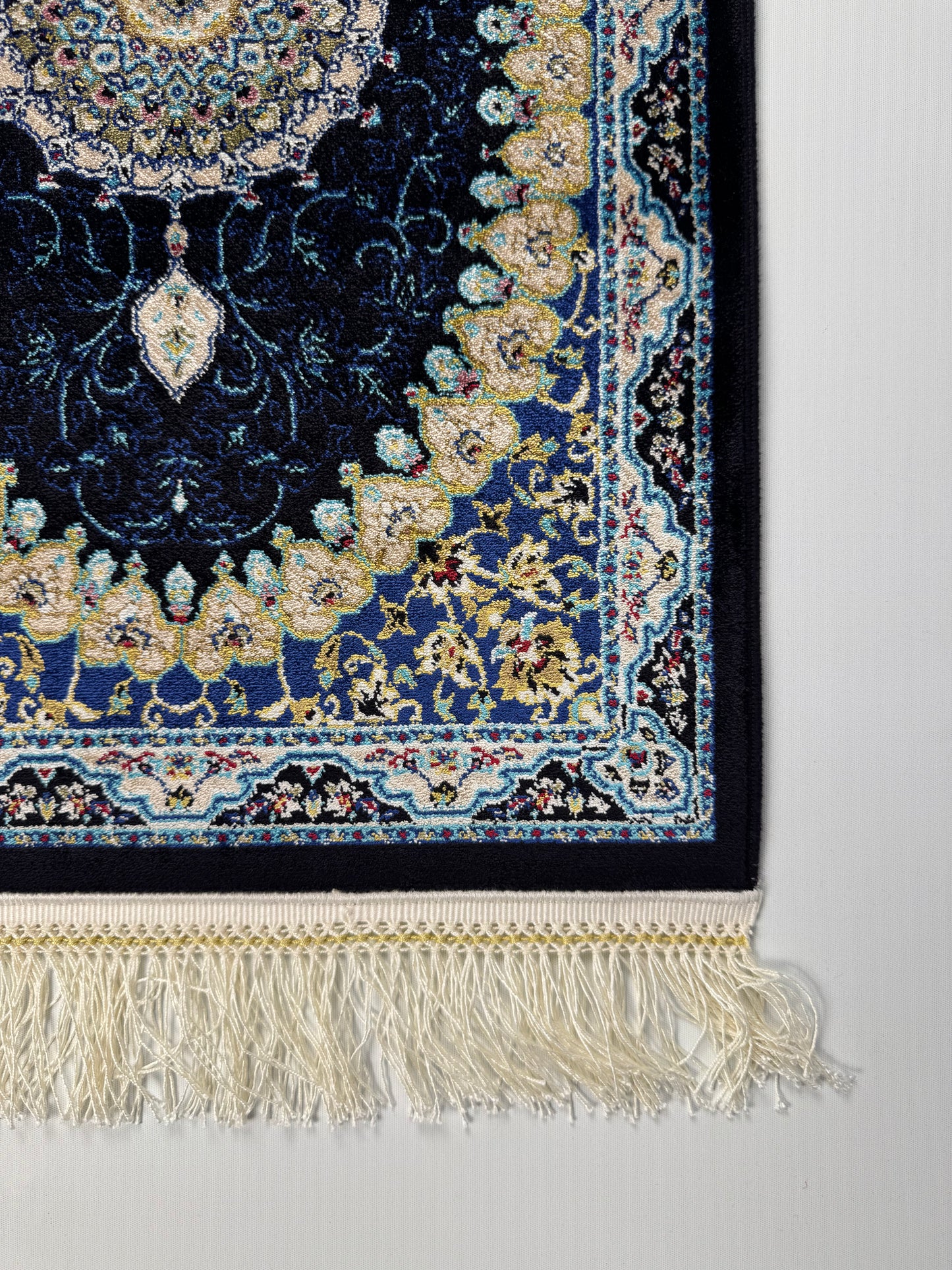 Silken Echo İpeksi Dokuma Halı – Lacivert Zeminli Saray Motifli Küçük Halı (0.40 x 0.60 m) | SE-0034