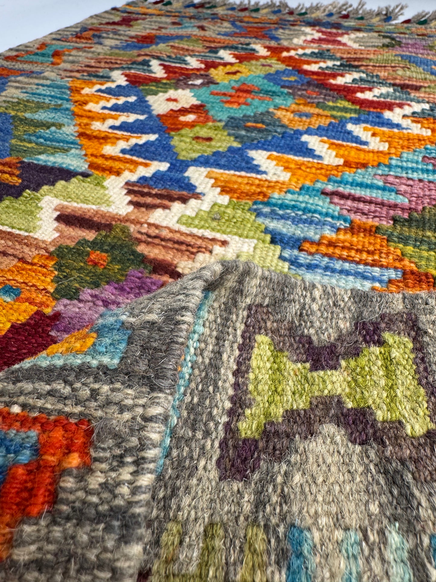 Nomad Glow El Dokuma Kilim – Çok Renkli Geometrik Desenli Otantik Kilim (0.56 x 0.90 m) | NG-0017