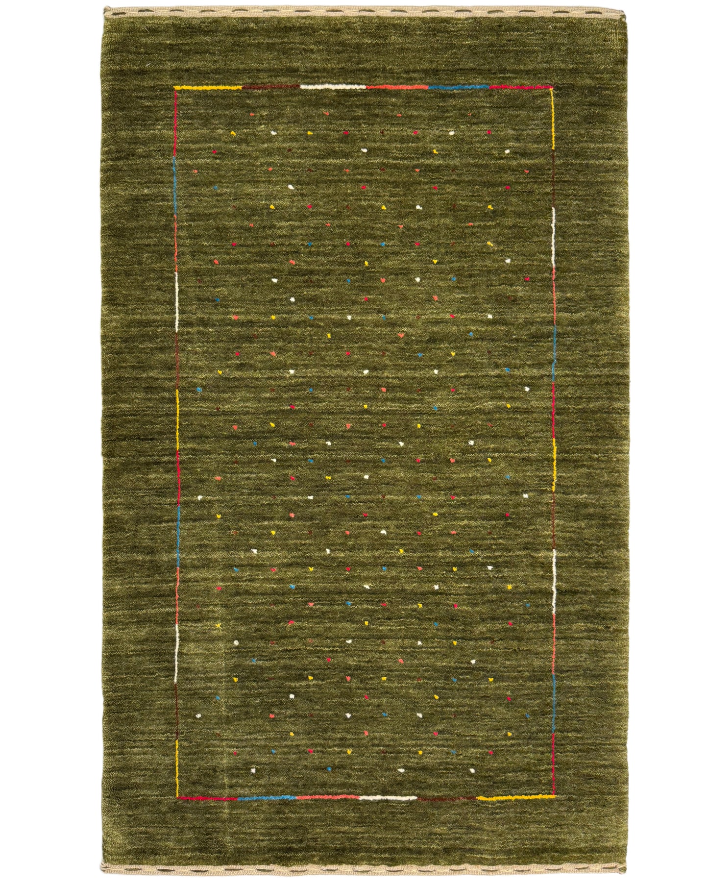 Color Loom El Dokuma Halı CL-0009 | Yeşil Minimalist El Yapımı Türk Halısı, Modern Vintage Dekoratif Kilim