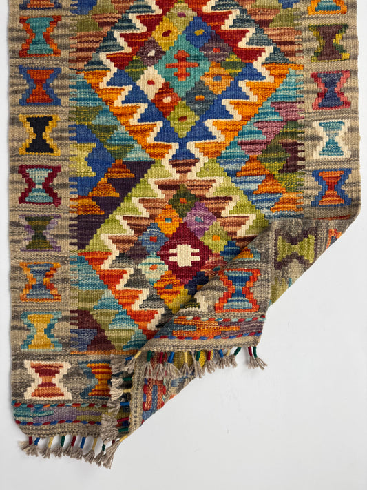 Nomad Glow El Dokuma Kilim – Çok Renkli Geometrik Desenli Otantik Kilim (0.56 x 0.90 m) | NG-0017