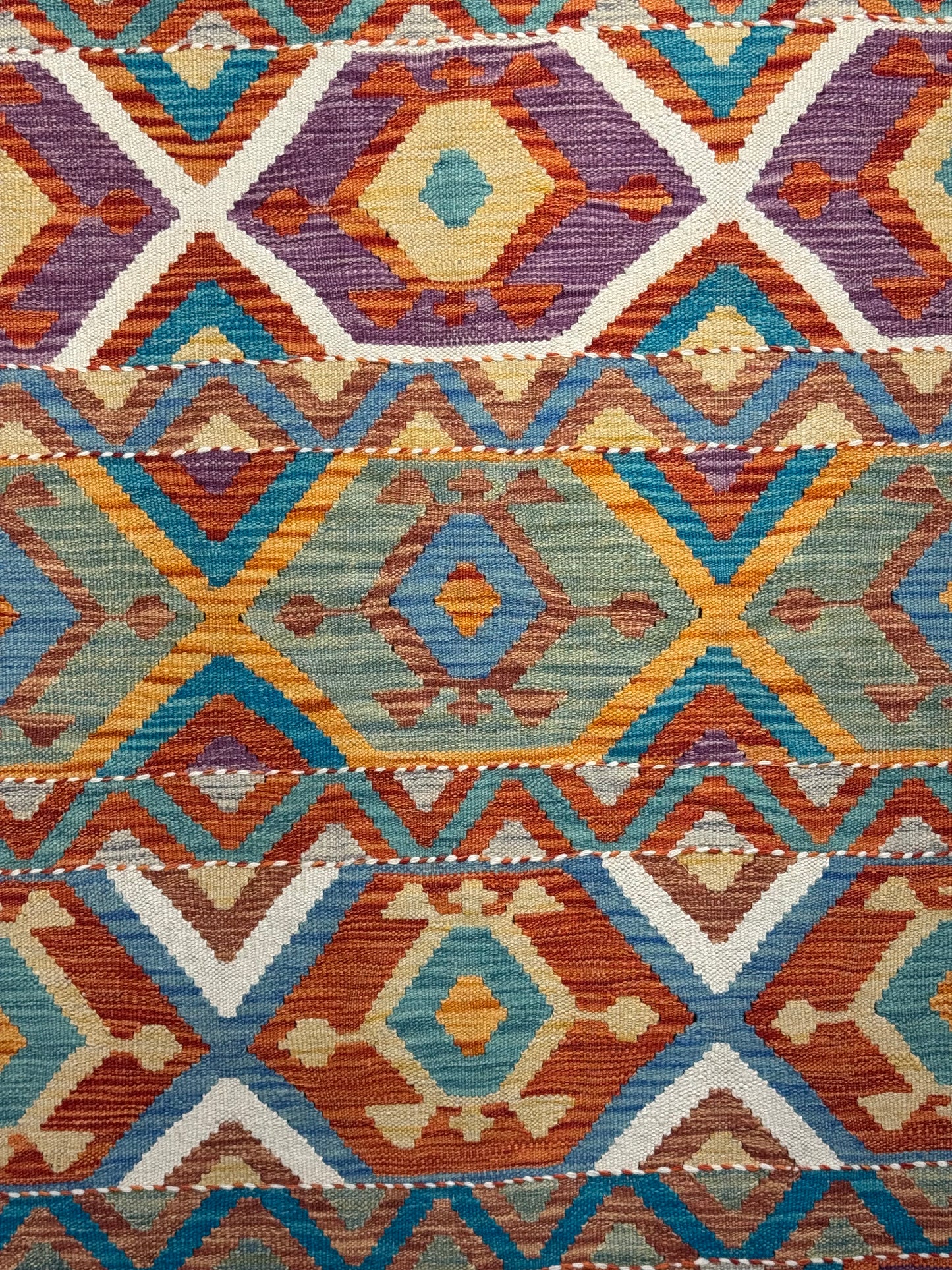 Nomad Glow El Dokuma Kilim – Çok Renkli Elmas ve Geometrik Desenli Otantik Kilim (1.22 x 1.81 m) | NG-0032