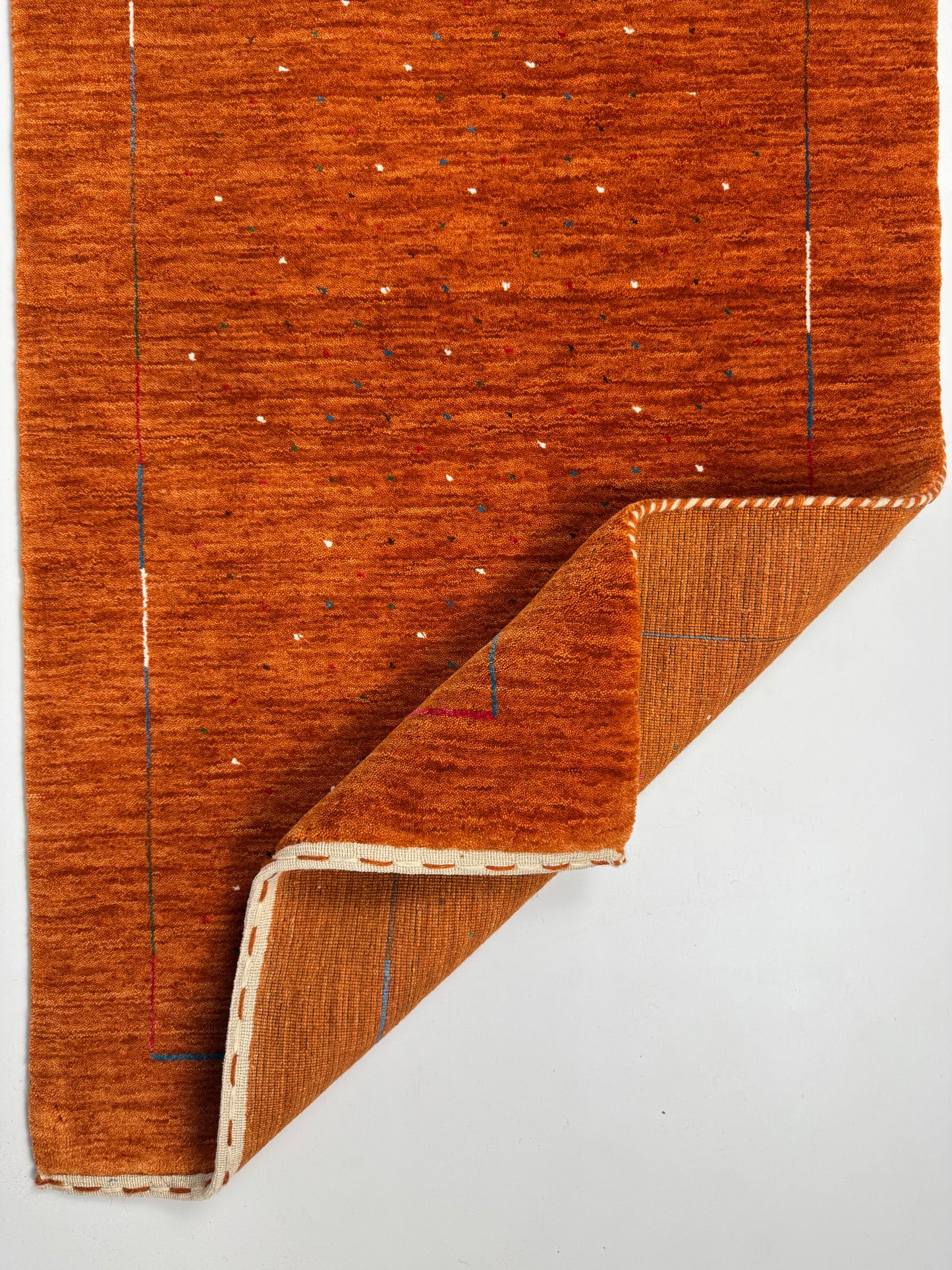 Color Loom El Dokuma Halı CL-0007 | Turuncu Minimalist Motifli El Yapımı Türk Halısı, Modern Vintage Dekoratif Kilim