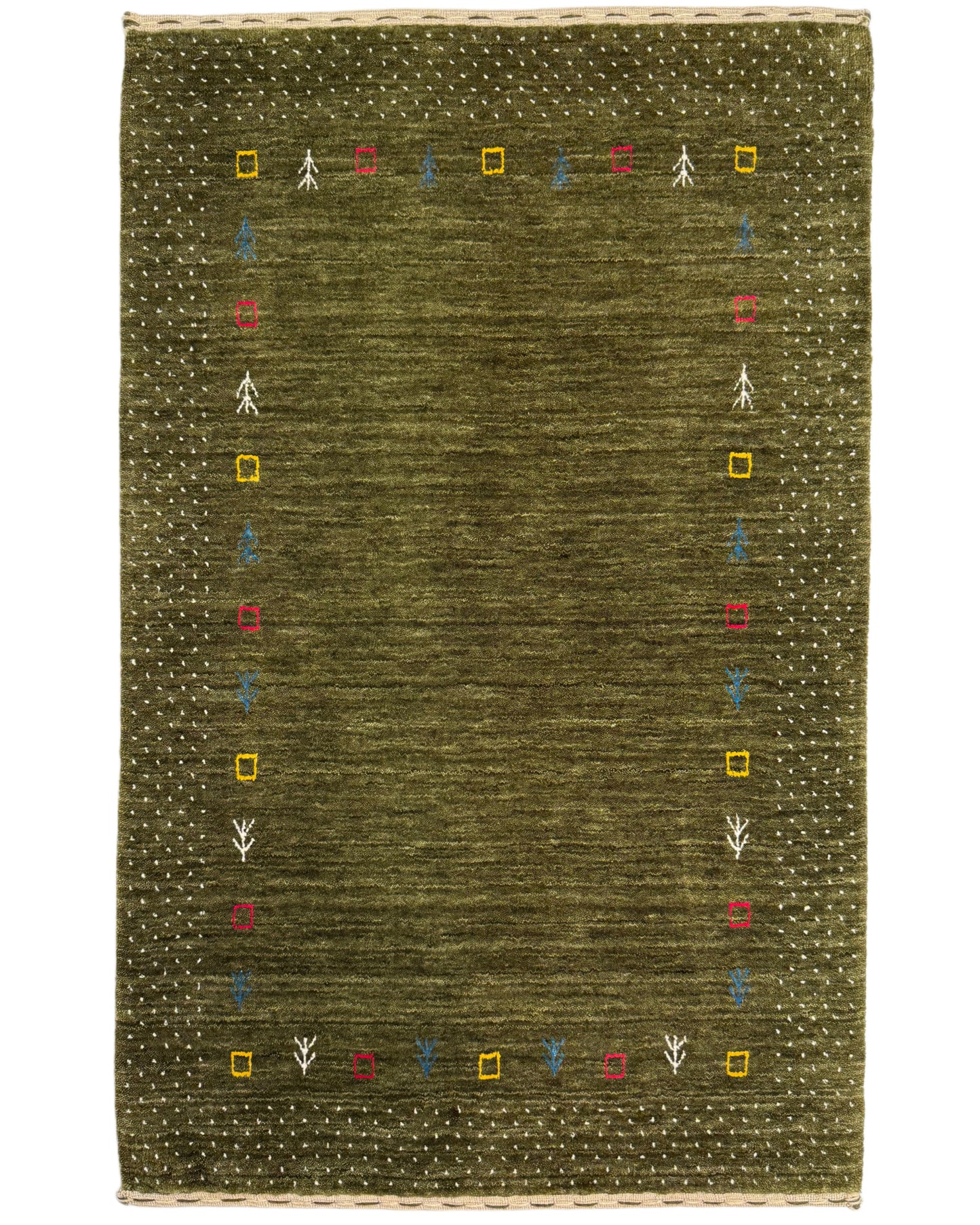 Color Loom El Dokuma Halı CL-0013 | Yeşil Motifli El Yapımı Türk Halısı, Modern Vintage Dekoratif Kilim