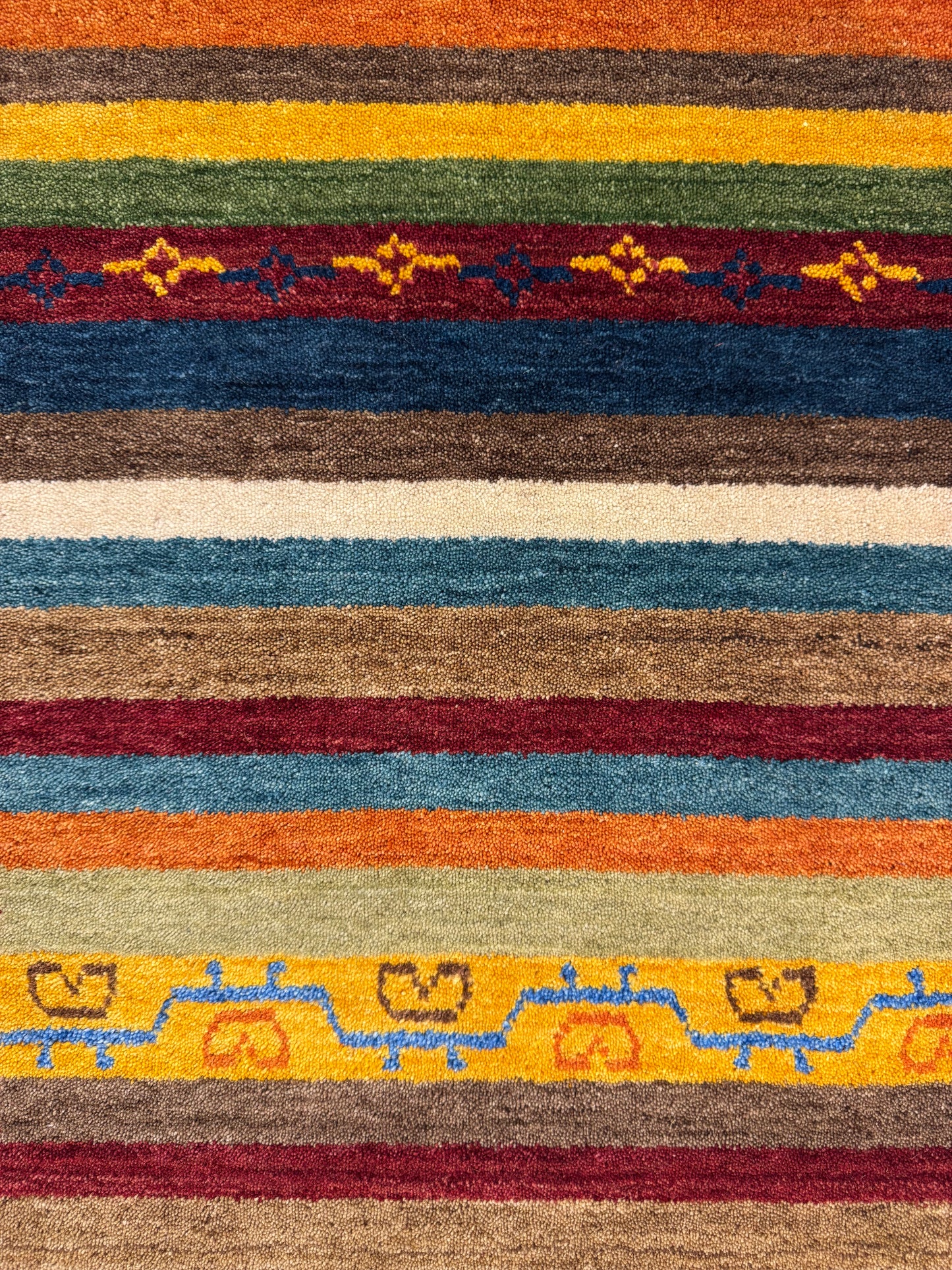 Color Loom El Dokuma Halı CL-0017 | Renkli Çizgili ve Motifli Yolluk Türk Halısı, El Yapımı Bohem Kilim