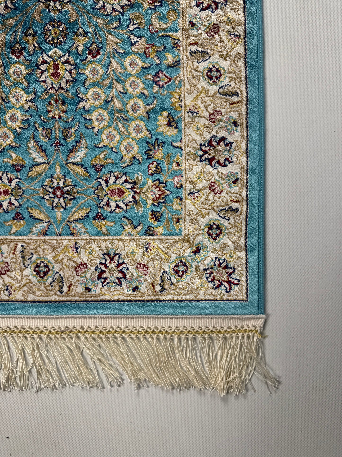 Silken Echo İpeksi Dokuma Halı – Turkuaz Zeminli Çiçek Motifli Küçük Halı (0.40 x 0.60 m) | SE-0031