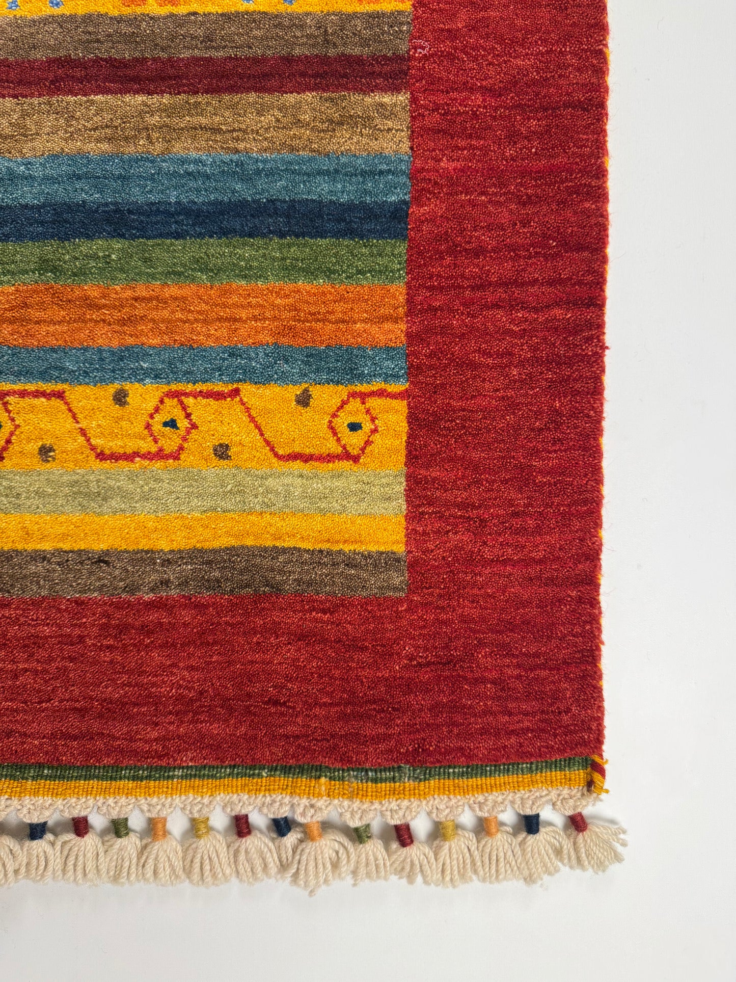Color Loom El Dokuma Halı CL-0017 | Renkli Çizgili ve Motifli Yolluk Türk Halısı, El Yapımı Bohem Kilim