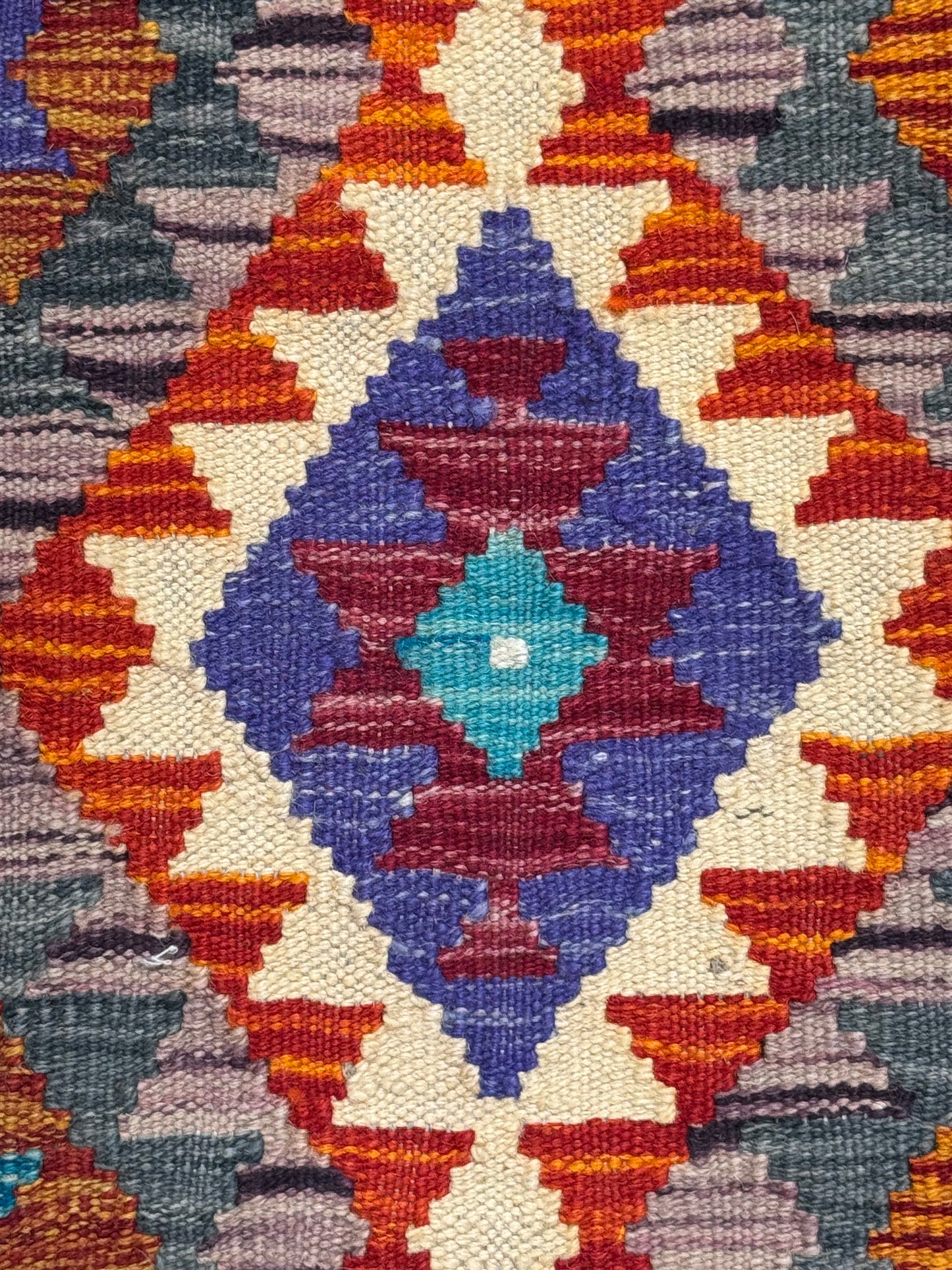 El Dokuma Turuncu-Gri Küçük Kilim – Etnik Desenli Dekoratif Otantik Halı (0.60 x 0.93 m) | Nomad Glow Serisi NG-0009