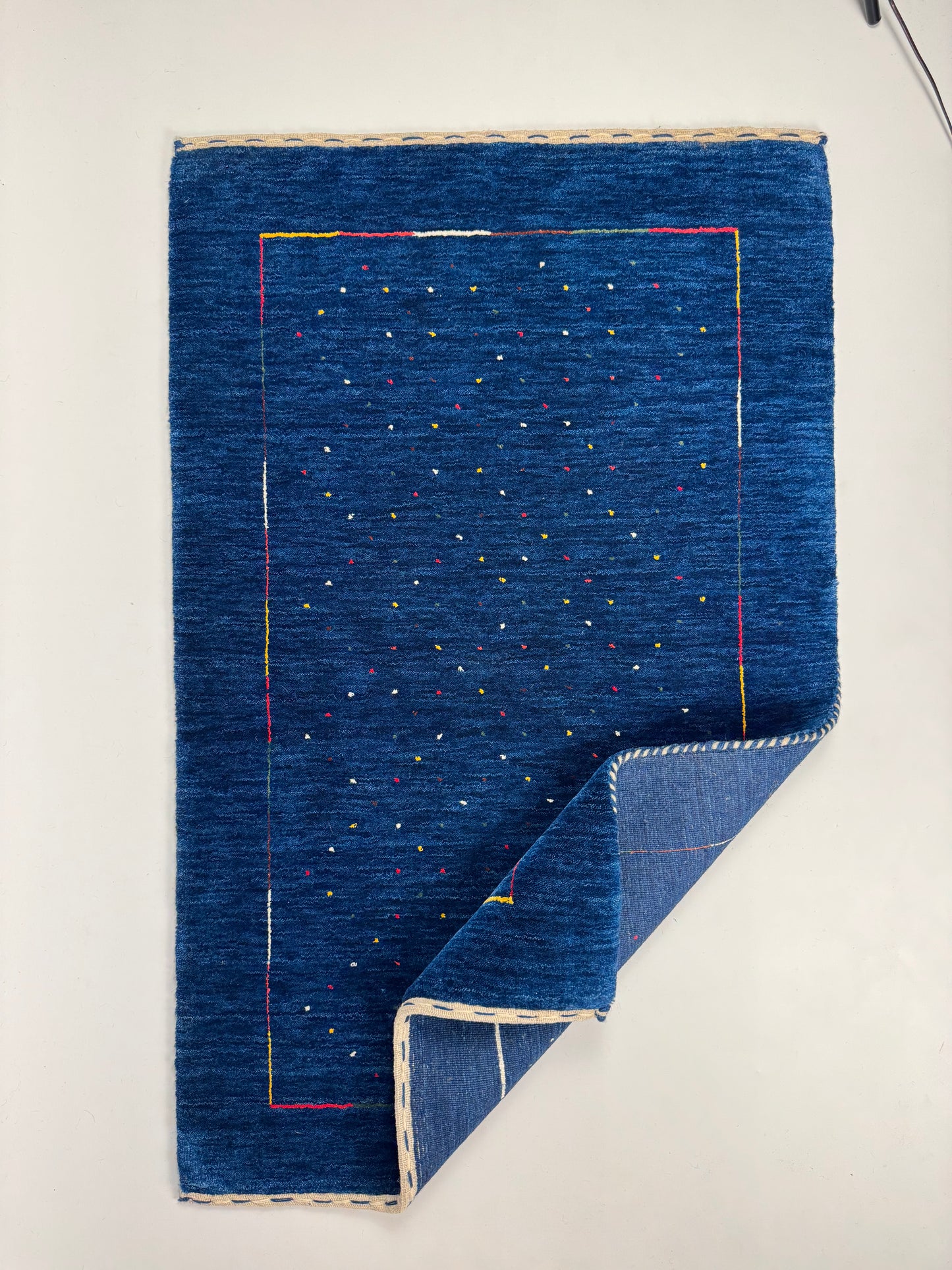 Color Loom El Dokuma Halı CL-0016 | Mavi Minimalist Motifli El Yapımı Türk Halısı, Modern Vintage Dekoratif Kilim