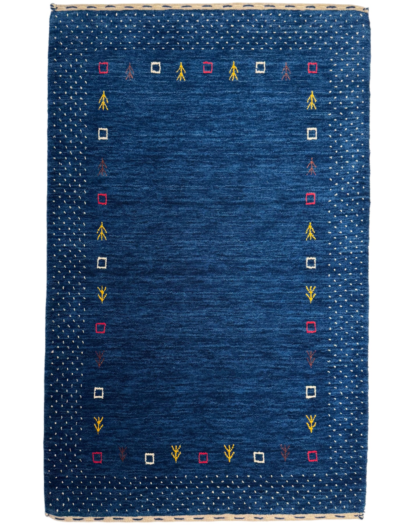 Color Loom El Dokuma Halı CL-0014 | Mavi Motifli El Yapımı Türk Halısı, Modern Vintage Dekoratif Kilim