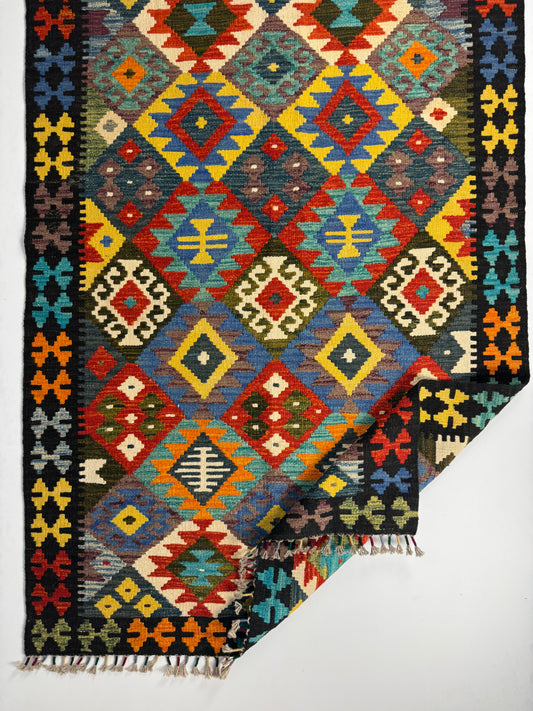 Nomad Glow El Dokuma Kilim – Renkli Geometrik Desenli Otantik Kilim (1.16 x 1.71 m) | NG-0023
