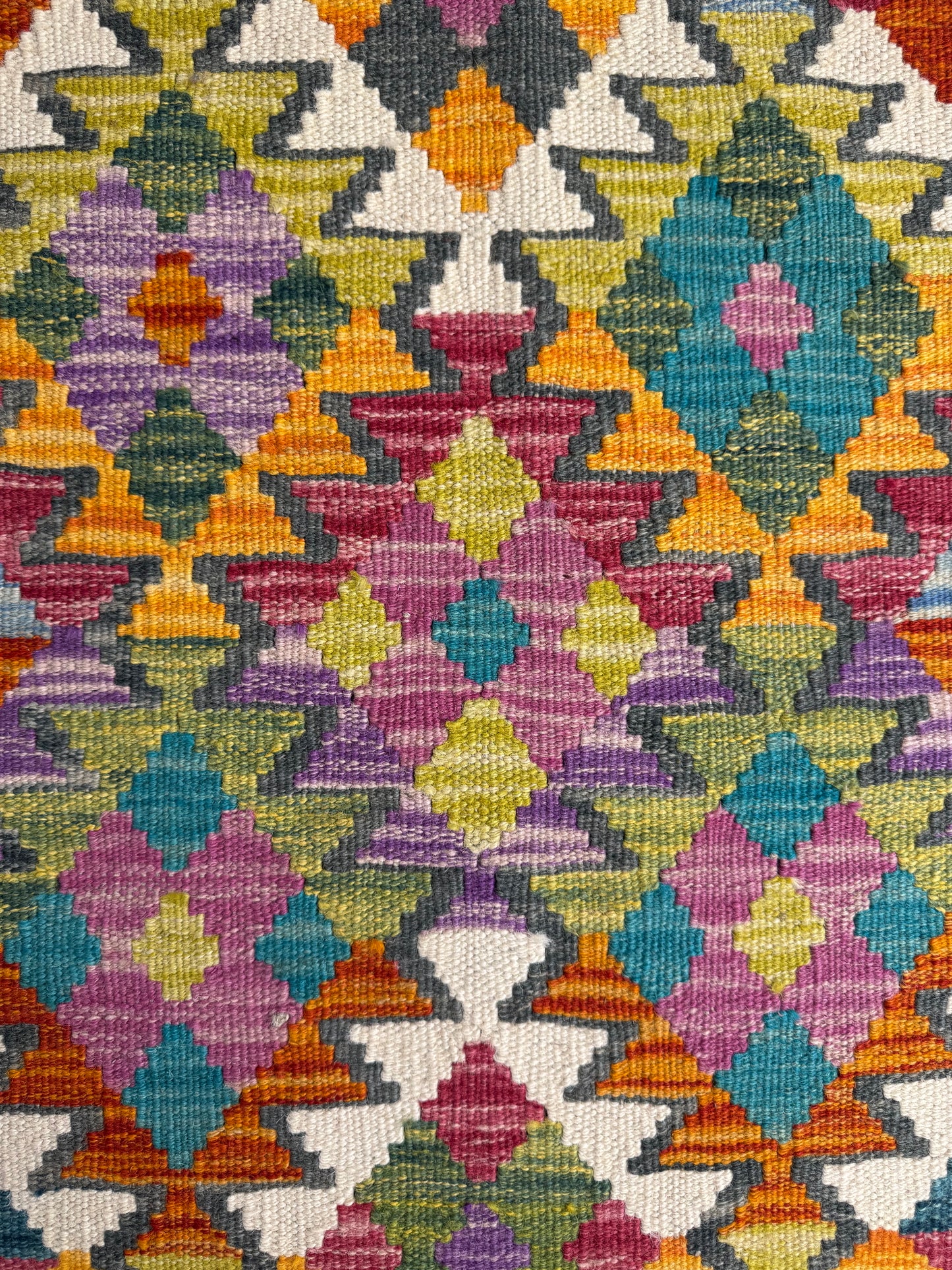 Nomad Glow El Dokuma Kilim – Turuncu Zemin Çok Renkli Geometrik Otantik Kilim (0.80 x 1.20 m) | NG-0020
