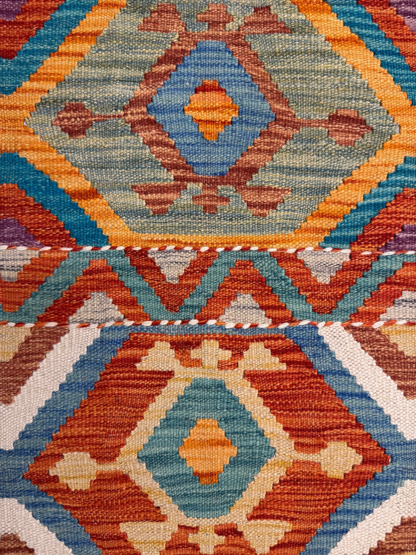 Nomad Glow El Dokuma Kilim – Çok Renkli Elmas ve Geometrik Desenli Otantik Kilim (1.22 x 1.81 m) | NG-0032