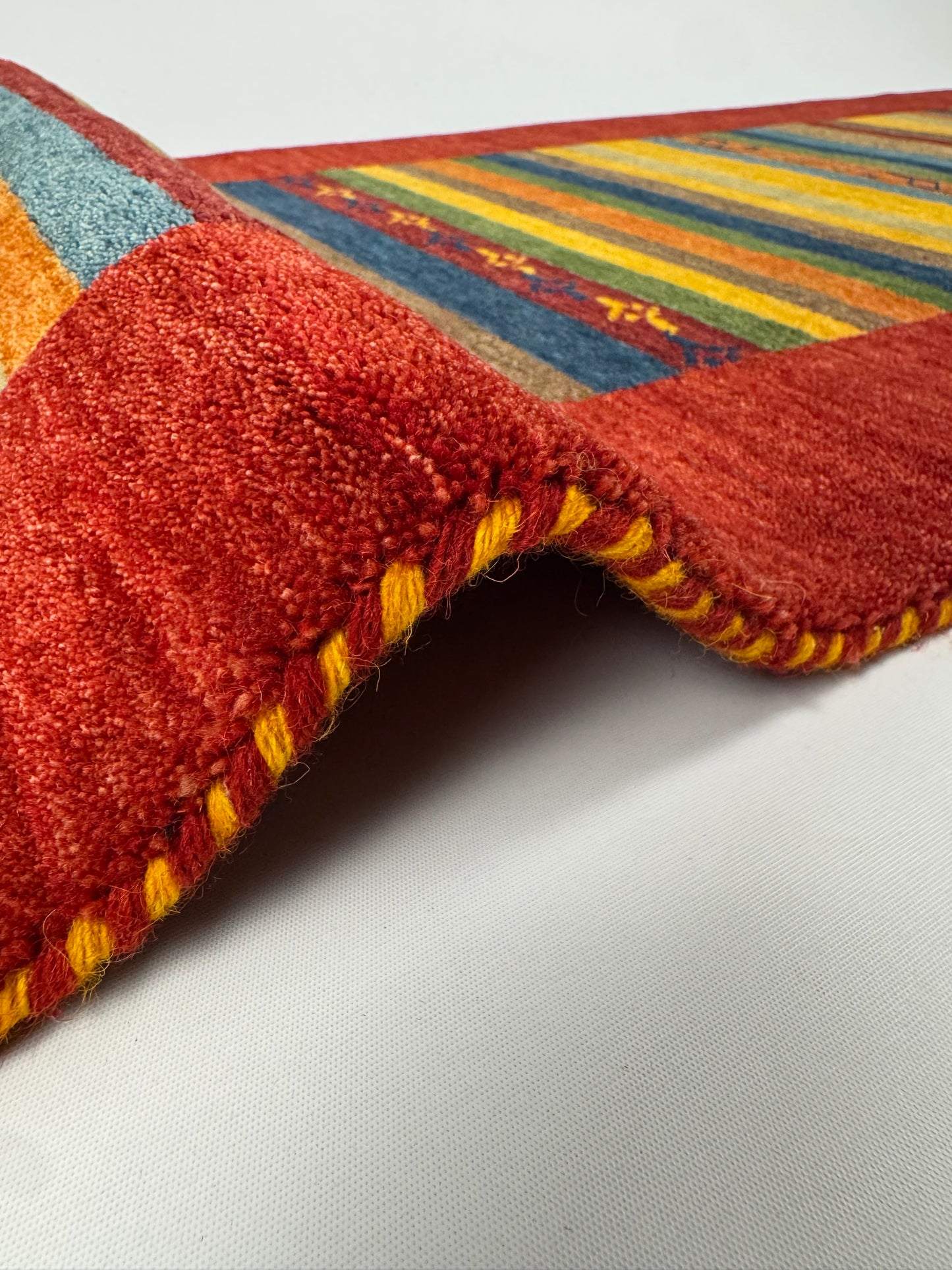 Color Loom El Dokuma Halı CL-0017 | Renkli Çizgili ve Motifli Yolluk Türk Halısı, El Yapımı Bohem Kilim