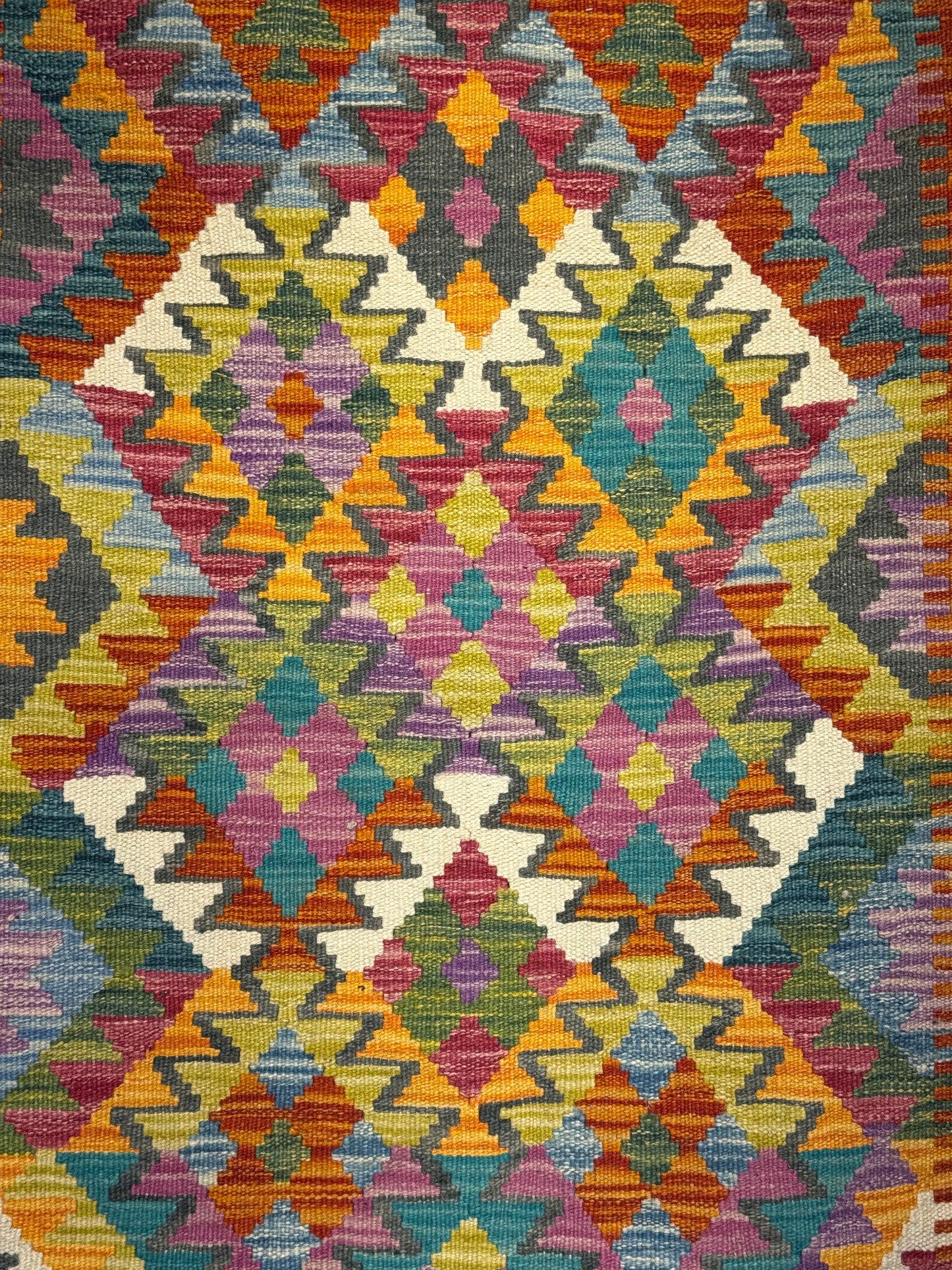 Nomad Glow El Dokuma Kilim – Turuncu Zemin Çok Renkli Geometrik Otantik Kilim (0.80 x 1.20 m) | NG-0020