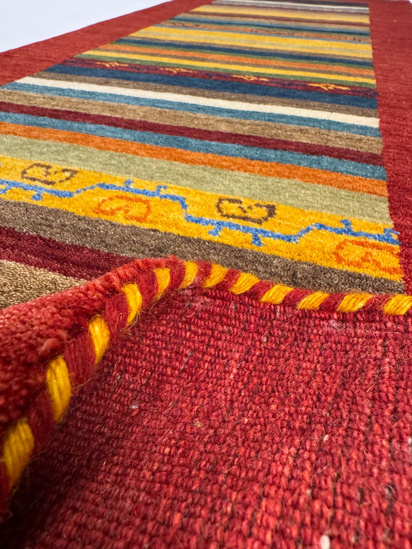 Color Loom El Dokuma Halı CL-0017 | Renkli Çizgili ve Motifli Yolluk Türk Halısı, El Yapımı Bohem Kilim