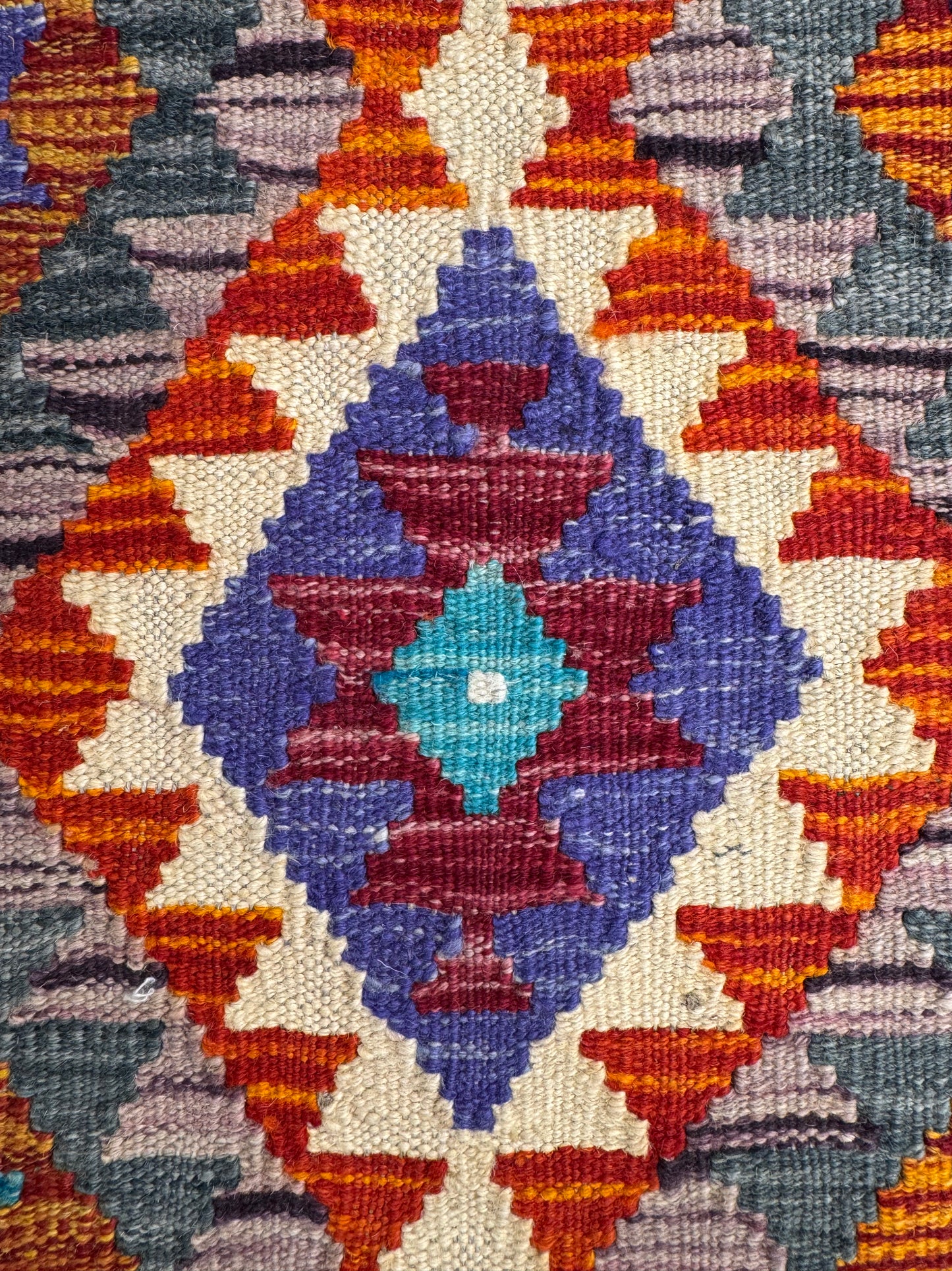 El Dokuma Turuncu-Gri Küçük Kilim – Etnik Desenli Dekoratif Otantik Halı (0.60 x 0.93 m) | Nomad Glow Serisi NG-0009