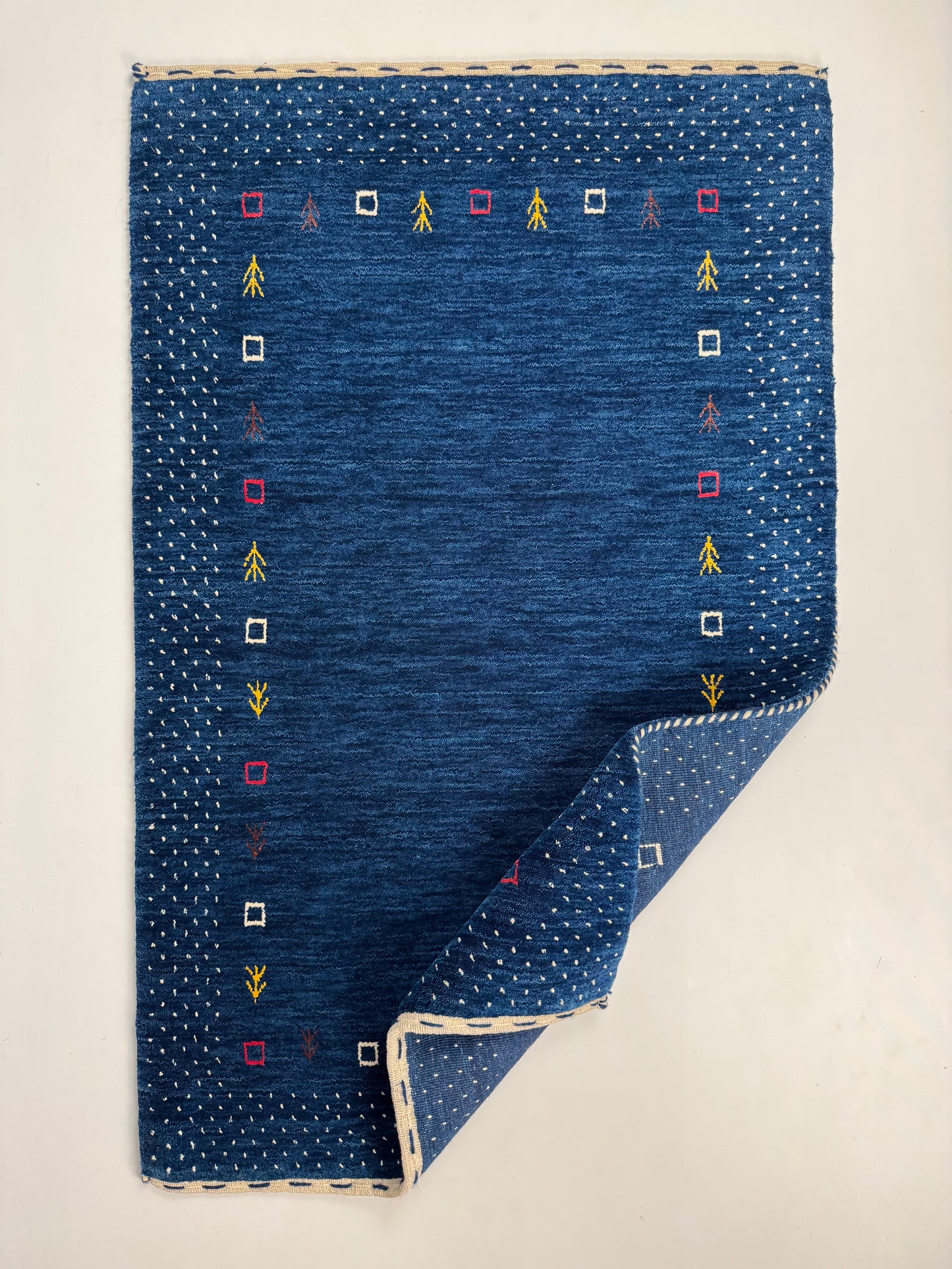 Color Loom El Dokuma Halı CL-0014 | Mavi Motifli El Yapımı Türk Halısı, Modern Vintage Dekoratif Kilim