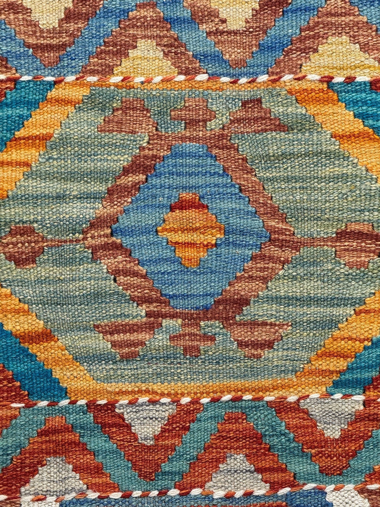 Nomad Glow El Dokuma Kilim – Çok Renkli Elmas ve Geometrik Desenli Otantik Kilim (1.22 x 1.81 m) | NG-0032