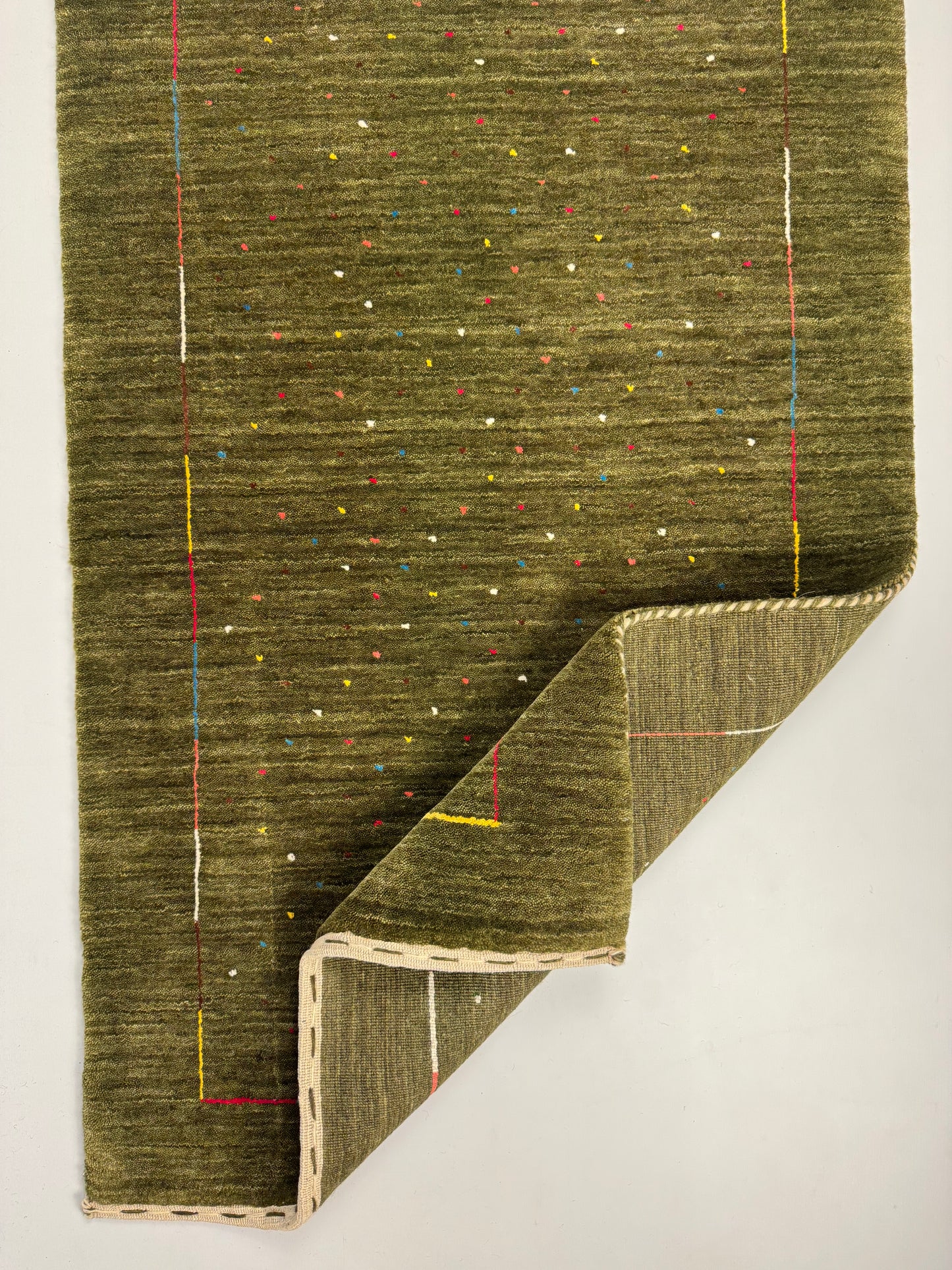 Color Loom El Dokuma Halı CL-0009 | Yeşil Minimalist El Yapımı Türk Halısı, Modern Vintage Dekoratif Kilim