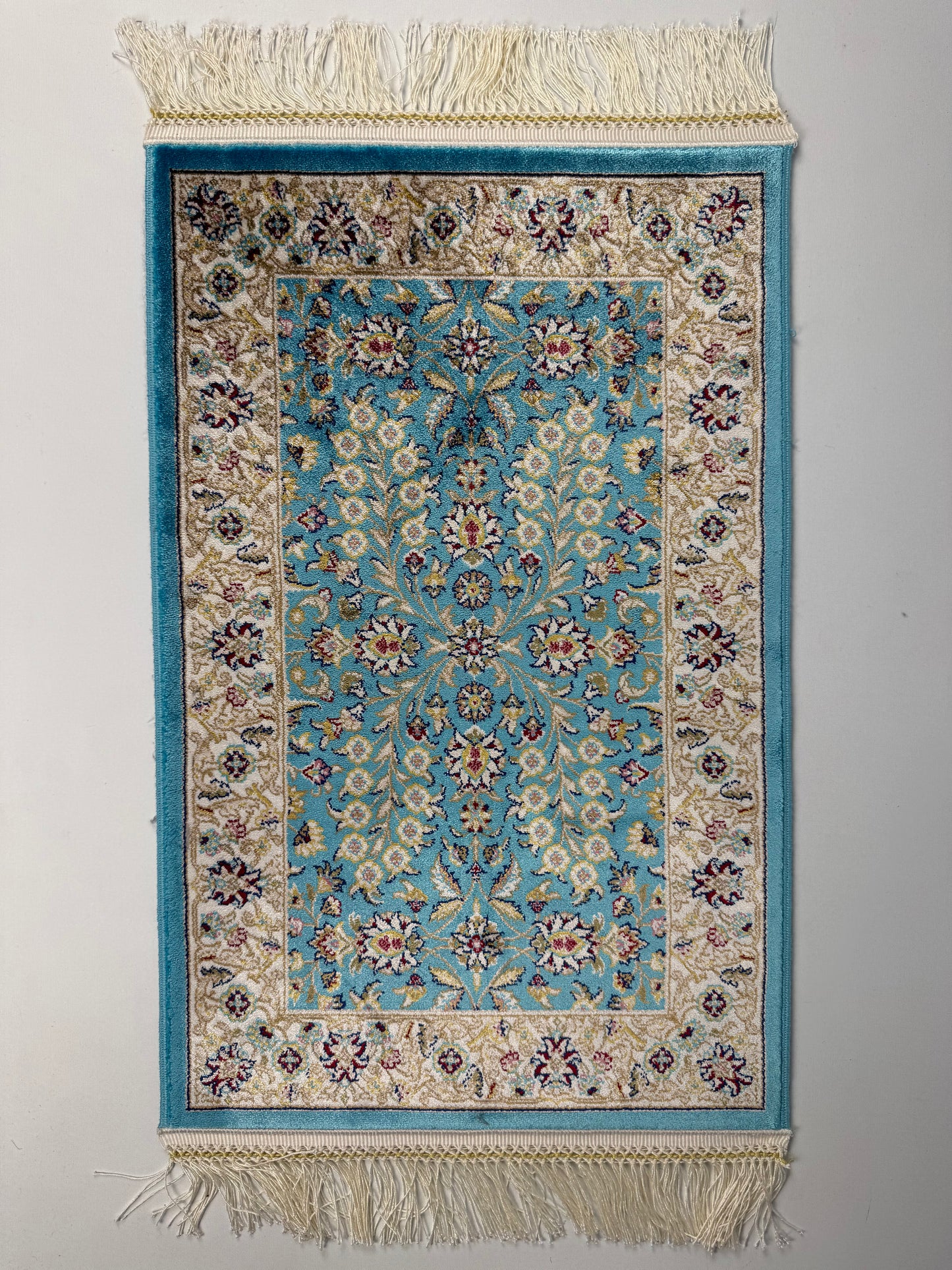 Silken Echo İpeksi Dokuma Halı – Turkuaz Zeminli Çiçek Motifli Küçük Halı (0.40 x 0.60 m) | SE-0031