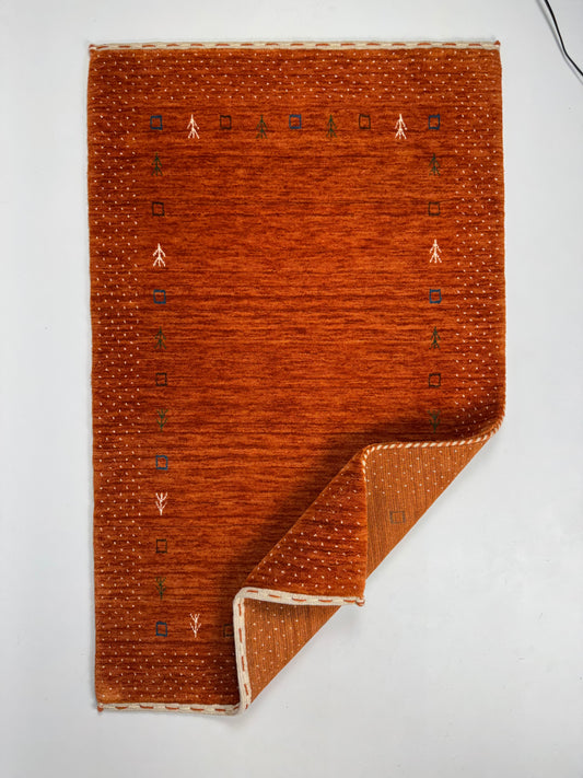Color Loom El Dokuma Halı CL-0015 | Turuncu Motifli El Yapımı Türk Halısı, Modern Vintage Dekoratif Kilim