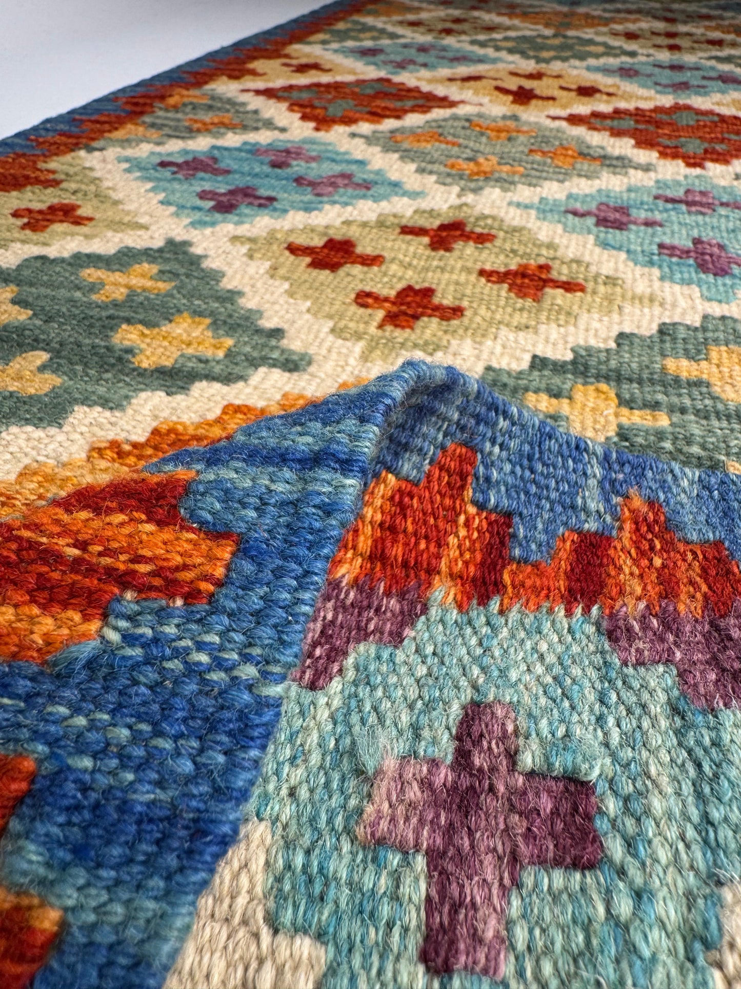 El Dokuma Uzun Kilim – Çok Renkli Geometrik Desenli Otantik Dekoratif Halı (0.51 x 1.43 m) | Nomad Glow Serisi NG-0013