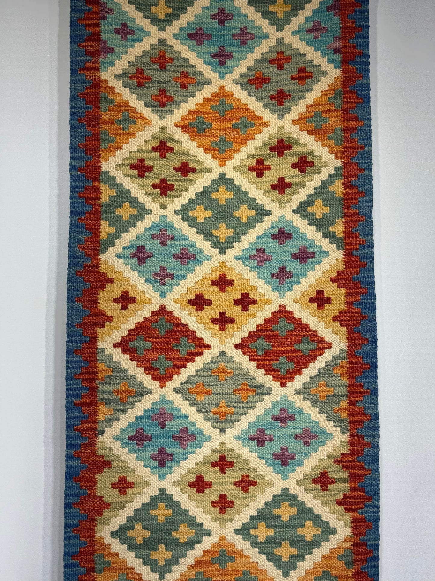 El Dokuma Uzun Kilim – Çok Renkli Geometrik Desenli Otantik Dekoratif Halı (0.51 x 1.43 m) | Nomad Glow Serisi NG-0013
