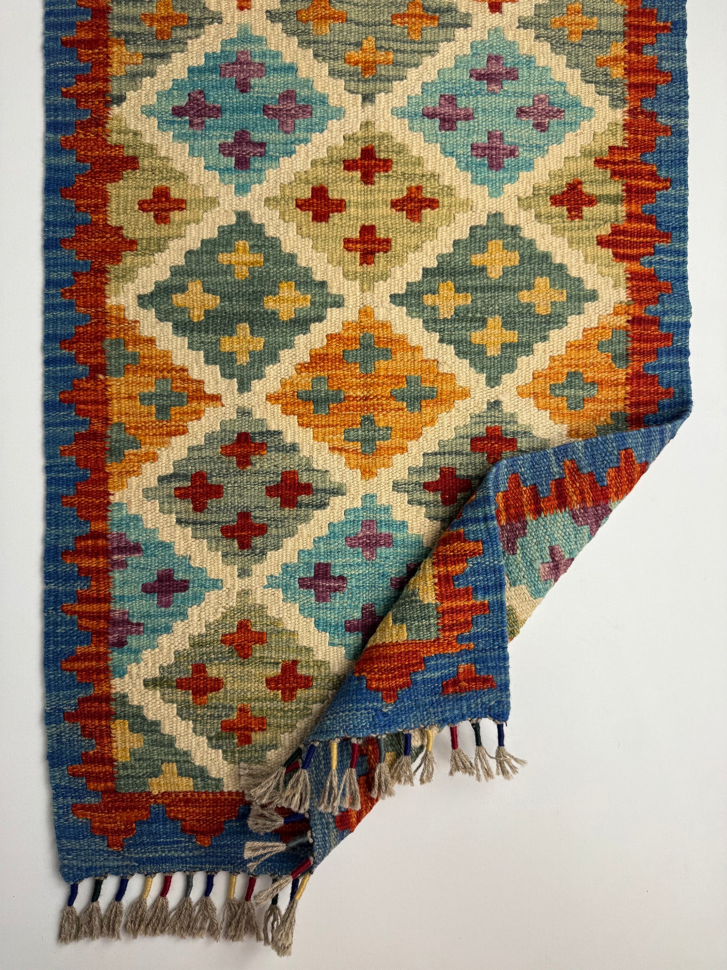 El Dokuma Uzun Kilim – Çok Renkli Geometrik Desenli Otantik Dekoratif Halı (0.51 x 1.43 m) | Nomad Glow Serisi NG-0013