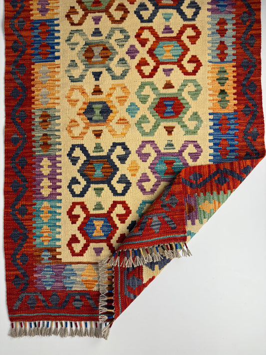 Nomad Glow El Dokuma Kilim – Krem Zemin Çok Renkli Otantik Desenli Kilim (0.83 x 1.25 m) | NG-0019